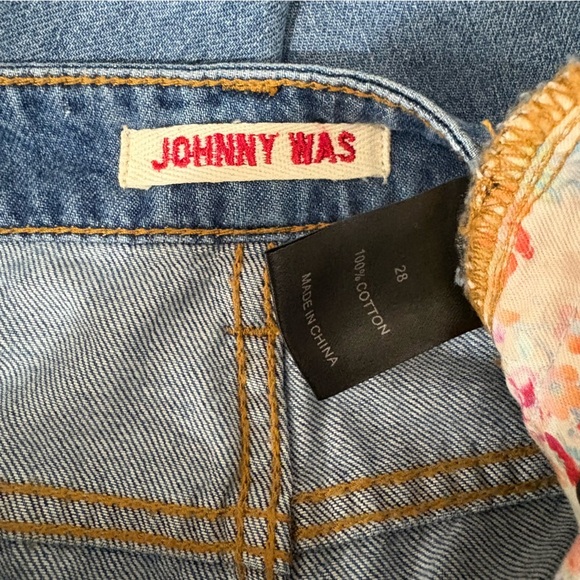 Johnny Was Blanket Stitch Wide Leg Jeans Relaxed Fit Denim Blue Size 28 - Picture 7 of 9